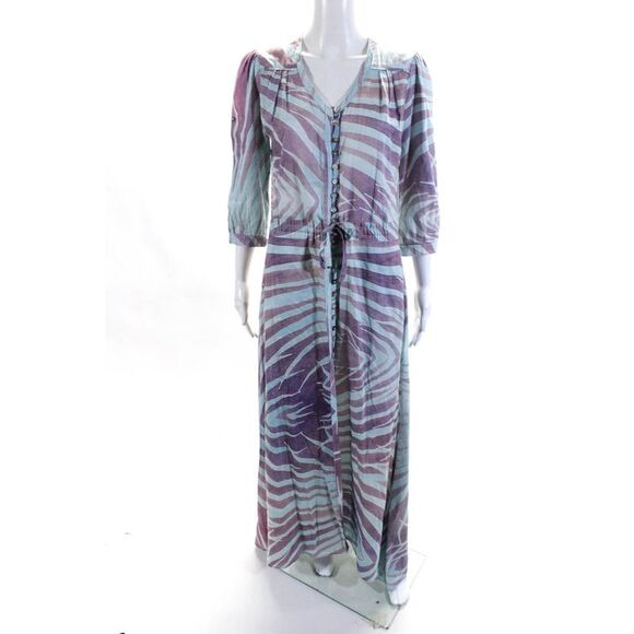 Rebecca Christen Womens Striped Button Down A Line Dress Blue Purple Size Small - Picture 1 of 10